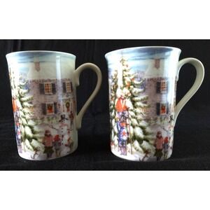 Lenox American Christmas Mugs 12oz‎ Set of 2 - All The Trimmings Holiday Scene